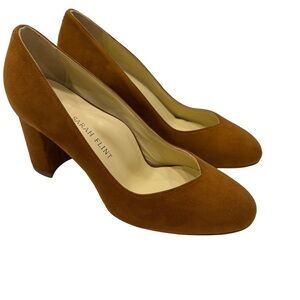Sarah Flint Perfect Round Toe Pump 70 Cognac Suede Block Heel Sz 7 NEWl